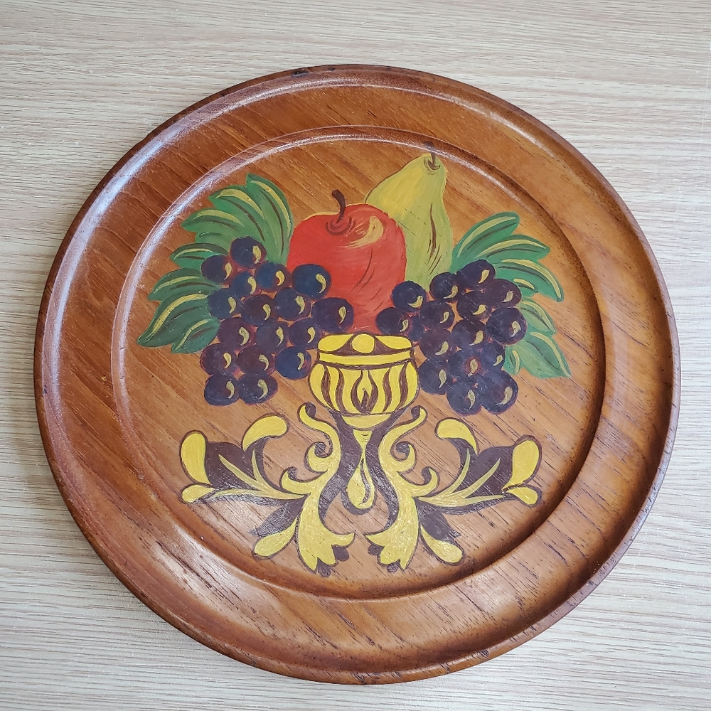 Vintage Tole Folk Art Handpainted Fruit‎ Wooden Tray